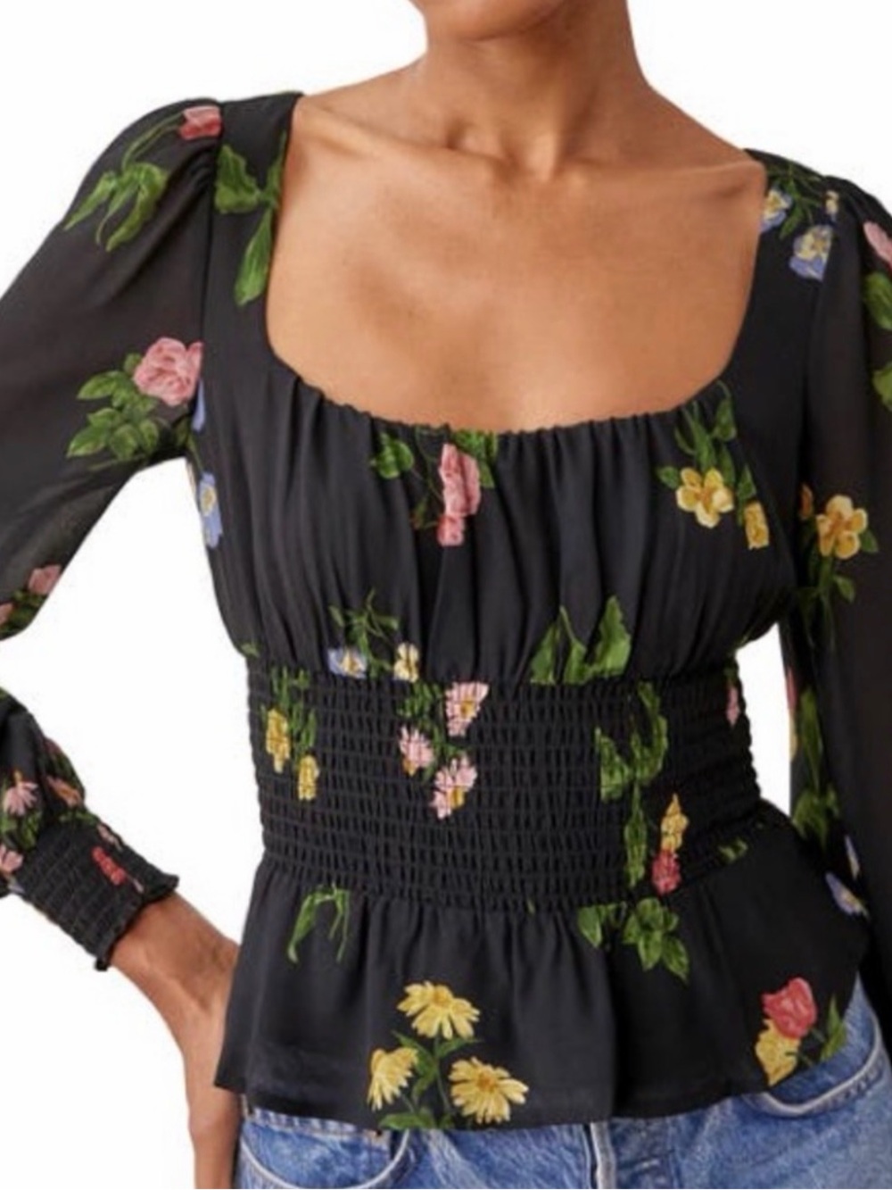Reformation Hearth Blouse in Night Bloom Black Floral – Size 4